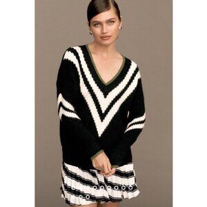 Anthropologie Maeve Slouchy V-Neck Knit Sweater Small Preppy Academia New Tennis